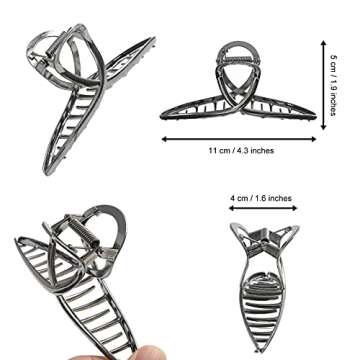 Claw No Slip Hair Clamps with Geometric Design - 3 Pcs Metal Clips (Gray, Gold, Silver) for Elegant ...
