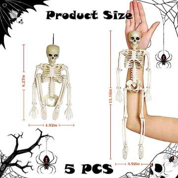 Breesky 5 Packs Halloween Skeleton Decorations,16" Full Body Posable Joints Skeletons for Halloween Decorations, Indoor and Outdoor Horror Atmosphere Decorations