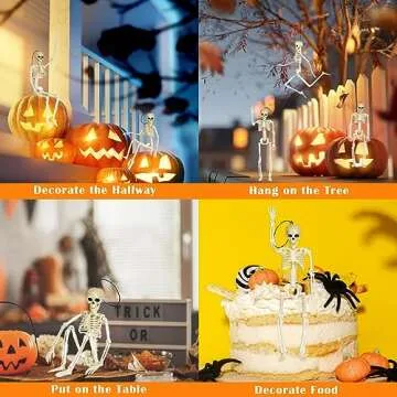 Breesky 5 Packs Halloween Skeleton Decorations,16" Full Body Posable Joints Skeletons for Halloween Decorations, Indoor and Outdoor Horror Atmosphere Decorations
