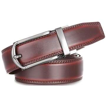 Marino's Mens Genuine Leather Ratchet Dress Belt with Open Linxx Buckle - Ballast - Mahogany - Adjustable from 38" to 54" Waist