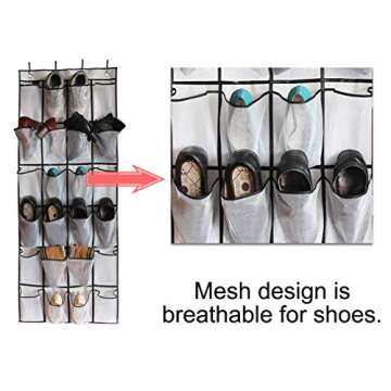 Tebery Over The Door 24 Mesh Pocket Minimalist White Shoe Organizer