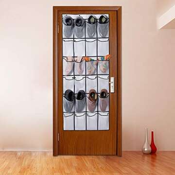 Tebery Over The Door 24 Mesh Pocket Minimalist White Shoe Organizer