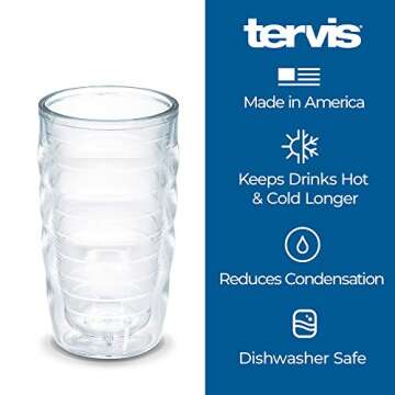 Tervis Made in USA Double Walled Dinosaurs Insulated Plastic Tumbler Cup Keeps Drinks Cold & Hot, 10oz Wavy - Blue Lid, Clear