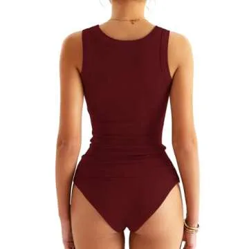 EasyGala Women’s Stylish Square Neck Ribbed Tank Top - Wine Red