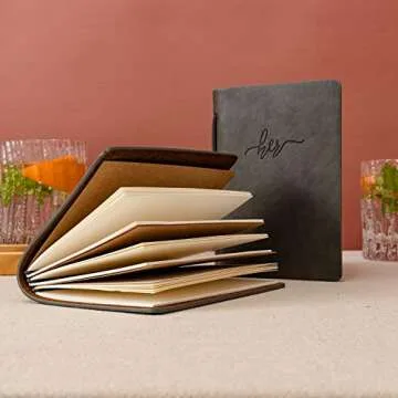 Calculs Handcrafted Wedding Vow Books Set of 2 Grey Authentic Cowhide Cover with His and Her Stamping