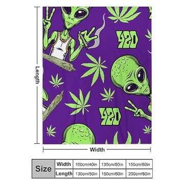 Lightweight Flannel Blanket for Men Boys, Compatible with Alien Cannabis Pattern, Small Large Warmer Fall Throw Blanket, Cute Fleece Blanket for Couch Bed Sofa Chair, Queen King Size Blankets