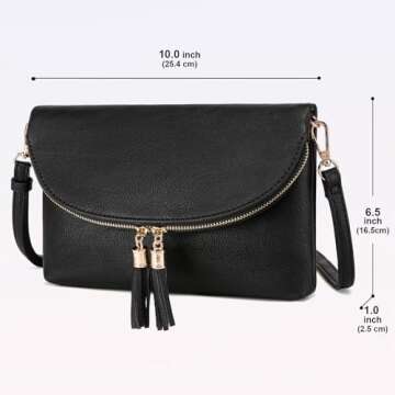 Solene Women's Envelop Clutch Crossbody Bag With Tassels Accent (WU075-Black)