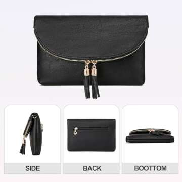 Solene Women's Envelop Clutch Crossbody Bag With Tassels Accent (WU075-Black)