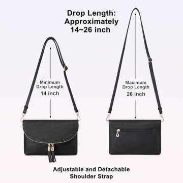Solene Women's Envelop Clutch Crossbody Bag With Tassels Accent (WU075-Black)