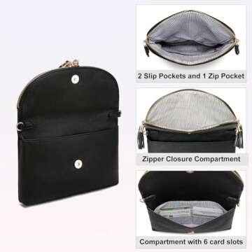 Solene Women's Envelop Clutch Crossbody Bag With Tassels Accent (WU075-Black)