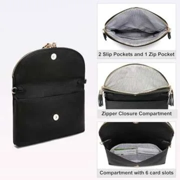 Solene Women's Envelop Clutch Crossbody Bag With Tassels Accent (WU075-Black)