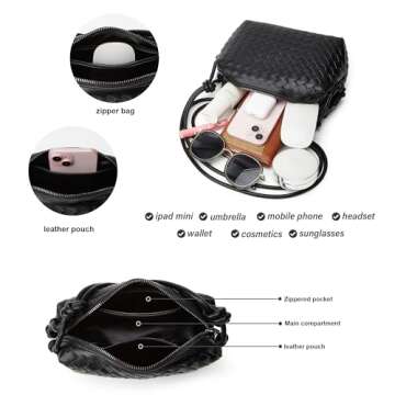 Sumrains Woven Crossbody Bags for Women: Vegan Leather Purse - Handwoven Small Handbag- Trendy Shoulder Bag (Black)