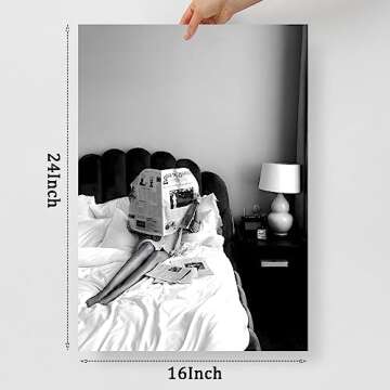 Vintage Newspaper Wall Art Black and White Women Posters News Headline Print Trendy Wall Art Fashion Girly Posters Funky Bathroom Pictures Woman Reading Newspaper Art Prints for 16x24inch No Frame
