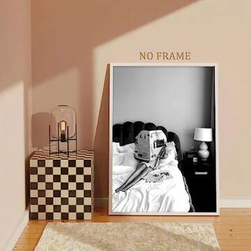 Vintage Newspaper Wall Art Black and White Women Posters News Headline Print Trendy Wall Art Fashion Girly Posters Funky Bathroom Pictures Woman Reading Newspaper Art Prints for 16x24inch No Frame