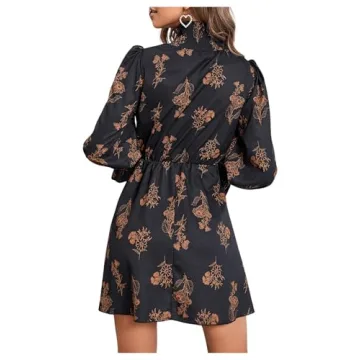 Floerns Women's Floral Ruffle Short Dress - Black Multi
