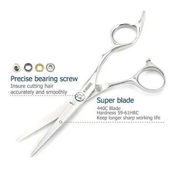 Barber Scissors 5.75" Hair Shears Professional Hair Scissors Hair Cutting Scissors Sharp Haircut Shears Convex blade Razor Edge 440c Barber Shears KINSARO
