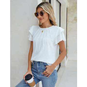 Blooming Jelly Women Dressy Casual Tops Business Work Blouses Summer Shirts Short Sleeve Crew Neck Outfits 2025(X-Large, White)