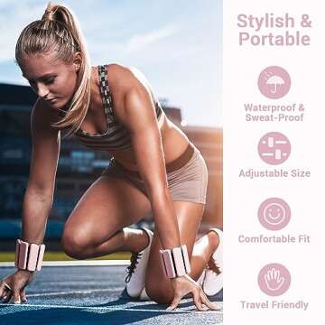 Sportneer Wrist Weights - 1 Pair (2 LBS Each) | Adjustable Wearable Weights Silicone Wrist Bangles for Women | Yoga, Dance, Barre, Pilates, Zumba, Swimming, Cardio, Aerobics, Gym (Pink)