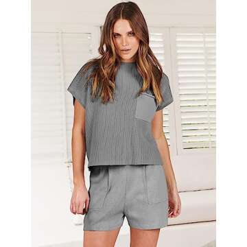 ANRABESS Women's Two Piece Summer Outfits Knit Sweater Short Sets Pullover Tops & Shorts Lounge Matc...