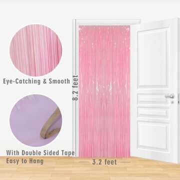 GOER Candy Pink Metallic Tinsel Foil Fringe Curtain 3.2 x 8.2 ft