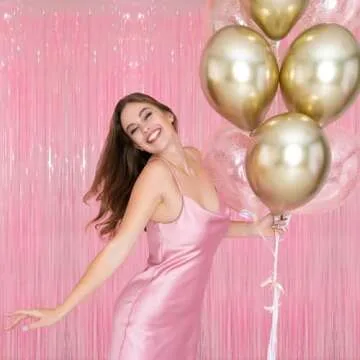 GOER Candy Pink Metallic Tinsel Foil Fringe Curtain 3.2 x 8.2 ft