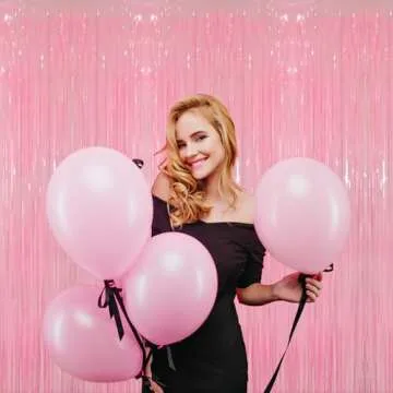 GOER Candy Pink Metallic Tinsel Foil Fringe Curtain 3.2 x 8.2 ft