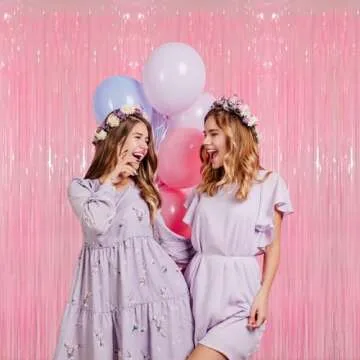 GOER Candy Pink Metallic Tinsel Foil Fringe Curtain 3.2 x 8.2 ft