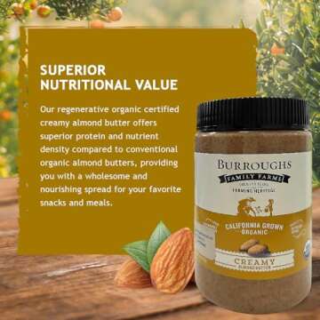 Burroughs Family Farms Regenerative Organic Creamy Almond Butter - Roasted Almond Butter with 0% Sodium & Cholesterol - Plant Based Almond Butter for Keto, Paleo, Vegan Lifestyles - 16 oz Plastic Jar