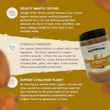 Burroughs Family Farms Regenerative Organic Creamy Almond Butter - Roasted Almond Butter with 0% Sodium & Cholesterol - Plant Based Almond Butter for Keto, Paleo, Vegan Lifestyles - 16 oz Plastic Jar