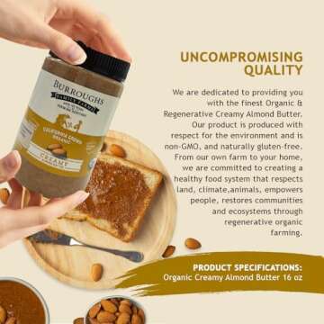 Burroughs Family Farms Regenerative Organic Creamy Almond Butter - Roasted Almond Butter with 0% Sodium & Cholesterol - Plant Based Almond Butter for Keto, Paleo, Vegan Lifestyles - 16 oz Plastic Jar