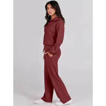 ANRABESS Women 2 Piece Outfits Sweatsuit Oversized Sweatshirt Sweatpants Tracksuit Sweat Lounge Matching Set 2025 Fall Trendy Burgundy Red Small