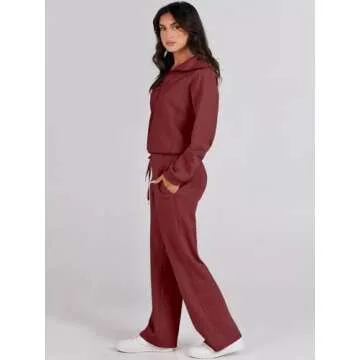 ANRABESS Women 2 Piece Outfits Sweatsuit Oversized Sweatshirt Sweatpants Tracksuit Sweat Lounge Matching Set 2025 Fall Trendy Burgundy Red Small