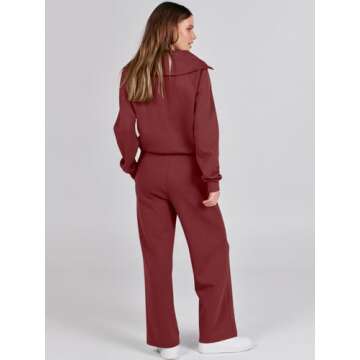 ANRABESS Women 2 Piece Outfits Sweatsuit Oversized Sweatshirt Sweatpants Tracksuit Sweat Lounge Matching Set 2025 Fall Trendy Burgundy Red Small