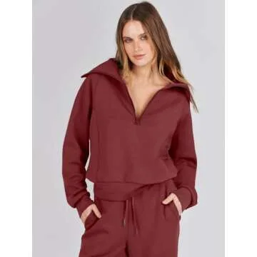 ANRABESS Women 2 Piece Outfits Sweatsuit Oversized Sweatshirt Sweatpants Tracksuit Sweat Lounge Matching Set 2025 Fall Trendy Burgundy Red Small