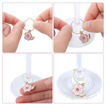 Hicarer 31 Set Wine Glass Charms Funny Wine Charms for Stem Charms for Glasses Mixed Markers Charms with Gold Rings for Summer Christmas Wedding Tasting Party Decorations