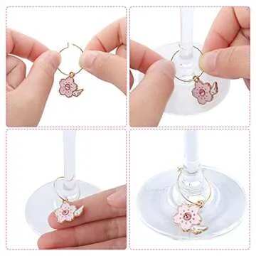 Hicarer 31 Set Wine Glass Charms Funny Wine Charms for Stem Charms for Glasses Mixed Markers Charms with Gold Rings for Summer Christmas Wedding Tasting Party Decorations