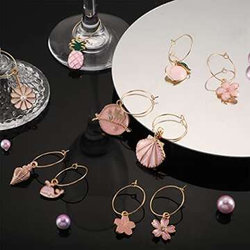 Hicarer 31 Set Wine Glass Charms Funny Wine Charms for Stem Charms for Glasses Mixed Markers Charms with Gold Rings for Summer Christmas Wedding Tasting Party Decorations