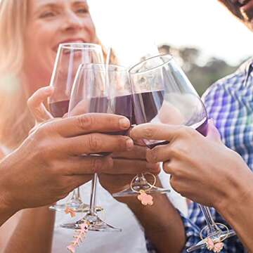 Hicarer 31 Set Wine Glass Charms Funny Wine Charms for Stem Charms for Glasses Mixed Markers Charms with Gold Rings for Summer Christmas Wedding Tasting Party Decorations