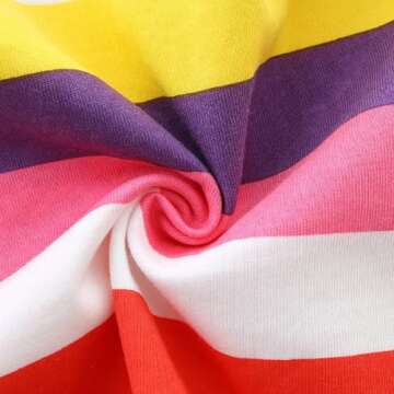 HILEELANG Toddler Girls Long Sleeve Dress Cotton Casual Fall Autumn Rainbow Stripe Jersey Shirt Dresses 4T