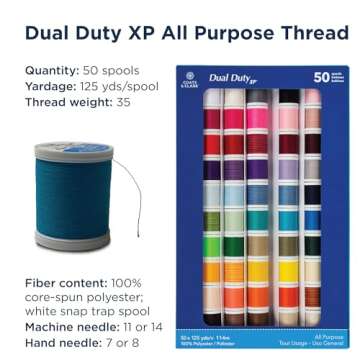 Coats & Clark Dual Duty XP General Purpose Sewing Thread Set, 50 Spool Multicolor Assortment