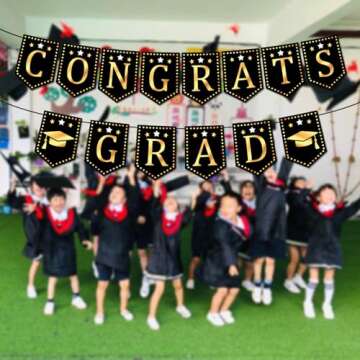 DONCIDAY Congrats Grad Banner Black and Gold, 2024 Graduation banner Graduate Sign for Classroom Dec...