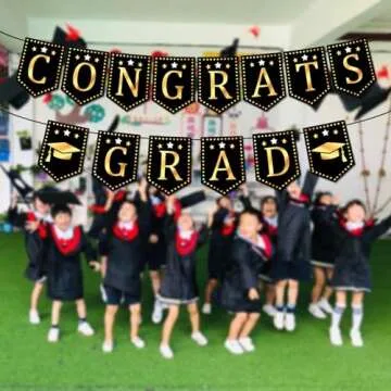 DONCIDAY Congrats Grad Banner Black and Gold, 2024 Graduation banner Graduate Sign for Classroom Dec...