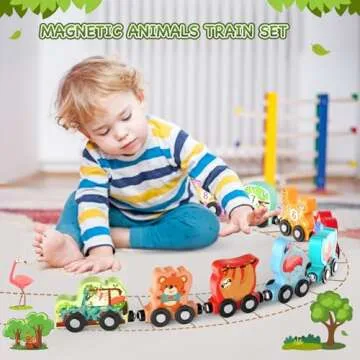 Zeoddler Toys for Toddlers, 11 Magnetic Wooden Animals Train Set, Montessori Toys for Toddlers, Lear...