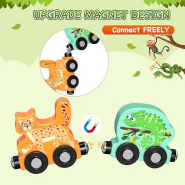 Zeoddler Toys for Toddlers, 11 Magnetic Wooden Animals Train Set, Montessori Toys for Toddlers, Learning Activities, Sensory Toys for Kids, Birthday Gifts for Boys, Girls