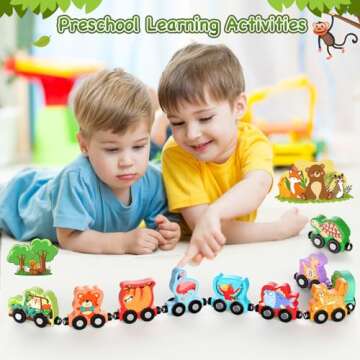 Zeoddler Toys for Toddlers, 11 Magnetic Wooden Animals Train Set, Montessori Toys for Toddlers, Learning Activities, Sensory Toys for Kids, Birthday Gifts for Boys, Girls