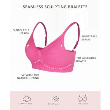 FeelinGirl Seamless Bras for Women No Underwire Stretchy and Lift Lightly Lined T-Shirt Bra Pink Small