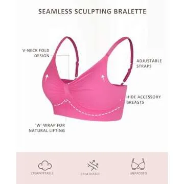 FeelinGirl Seamless Bras for Women No Underwire Stretchy and Lift Lightly Lined T-Shirt Bra Pink Small