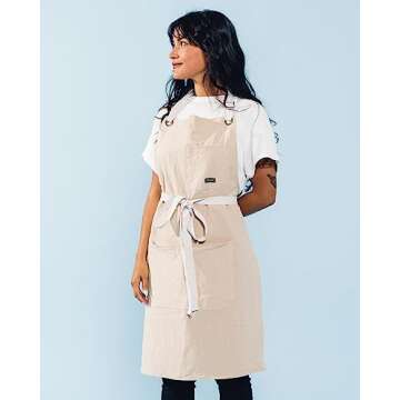 Caldo Linen Kitchen Apron for Cooking- Mens and Womens Linen Bib Apron for Professional Chef, Server...