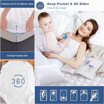 GRT King Waterproof Mattress Pad, 100% Waterproof Quilted Fitted Mattress Protector, Noiseless Hollow Cotton Mattress Cover, Fitted 8"-26" Deep, Dust Proof