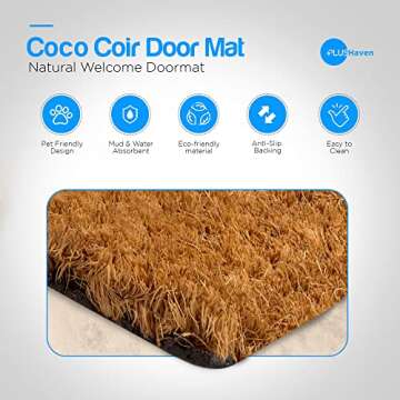 PLUS Haven Coco Coir Door Mat with Heavy Duty Backing, Natural 2-Pack Doormat, 17.5”x30” Size, Easy to Clean Entry Mat, Beautiful Color and Sizing for Outdoor and Indoor uses, Home Décor